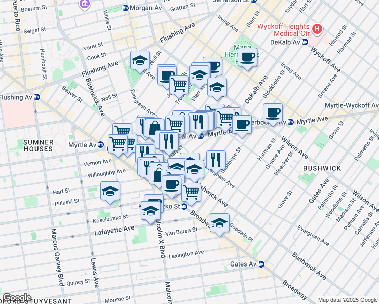 map of restaurants, bars, coffee shops, grocery stores, and more near in Brooklyn