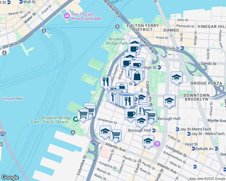 map of restaurants, bars, coffee shops, grocery stores, and more near in Brooklyn