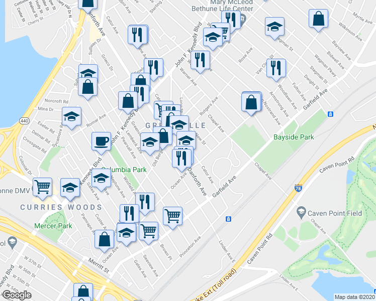 map of restaurants, bars, coffee shops, grocery stores, and more near 129 Cator Avenue in Jersey City