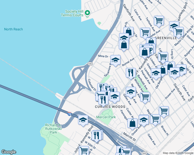 map of restaurants, bars, coffee shops, grocery stores, and more near 29 Briarwood Road in Jersey City