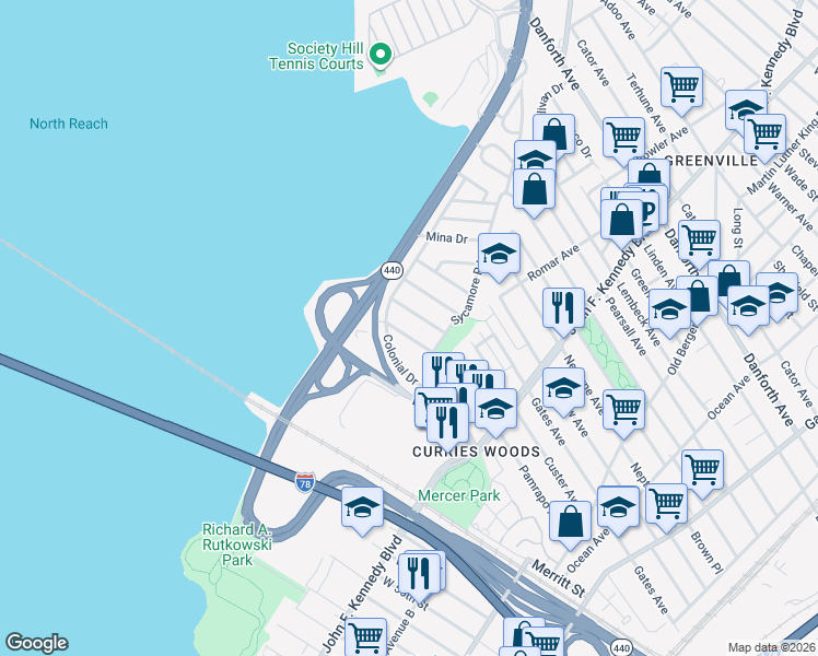 map of restaurants, bars, coffee shops, grocery stores, and more near 29 Briarwood Road in Jersey City