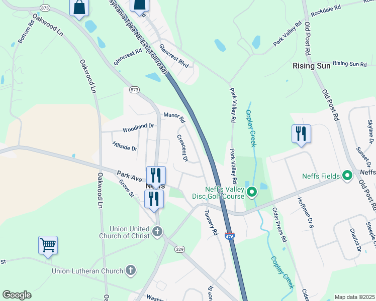 map of restaurants, bars, coffee shops, grocery stores, and more near 5743 Crescent Drive in Schnecksville