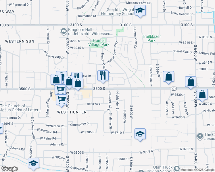 map of restaurants, bars, coffee shops, grocery stores, and more near 3480 South Ashby View Cove in West Valley City