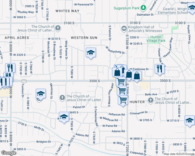 map of restaurants, bars, coffee shops, grocery stores, and more near 7382 W 3500 S in Magna
