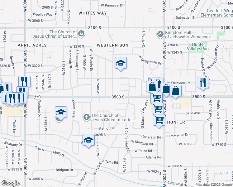 map of restaurants, bars, coffee shops, grocery stores, and more near 7474 W 3500 S in Magna
