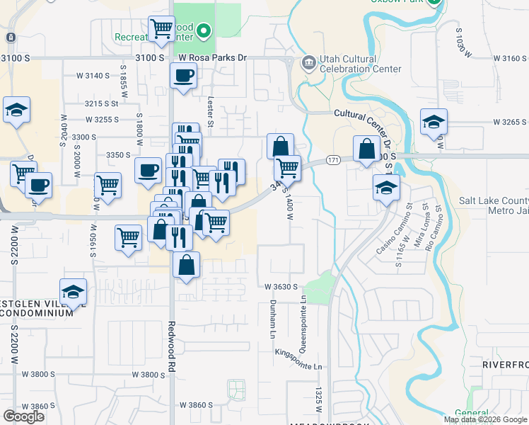 map of restaurants, bars, coffee shops, grocery stores, and more near 1485 West 3500 South in West Valley City