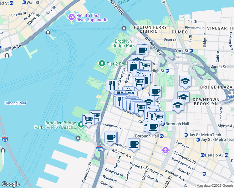 map of restaurants, bars, coffee shops, grocery stores, and more near in Brooklyn