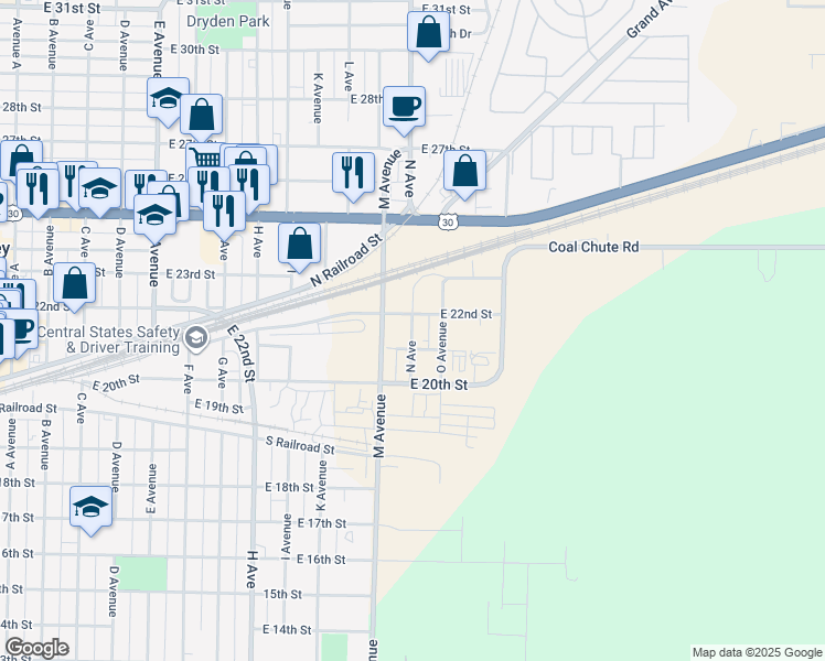 map of restaurants, bars, coffee shops, grocery stores, and more near 1300-1398 E 21st St in Kearney
