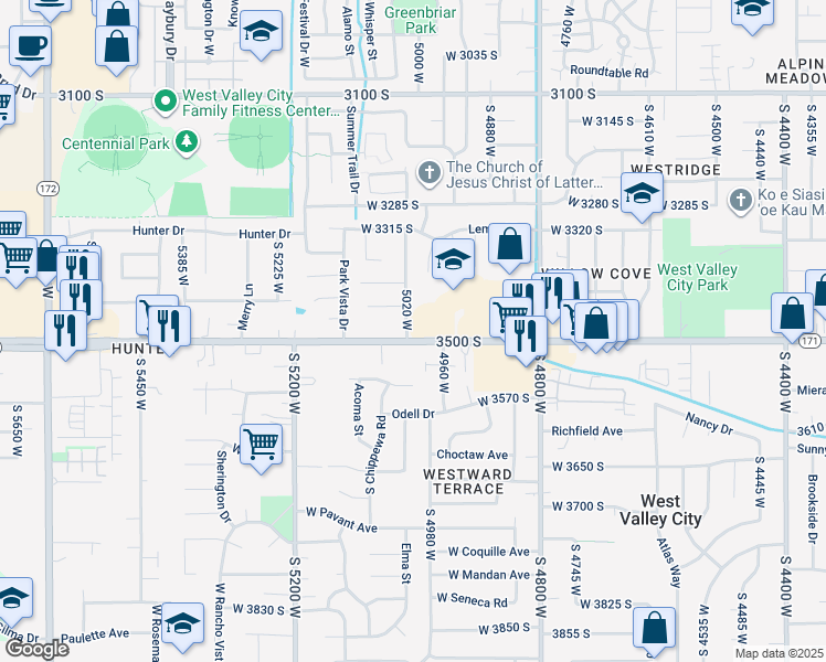 map of restaurants, bars, coffee shops, grocery stores, and more near 3481 South 5020 West in West Valley City