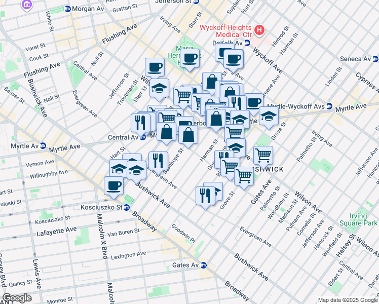 map of restaurants, bars, coffee shops, grocery stores, and more near 112 Himrod Street in Brooklyn