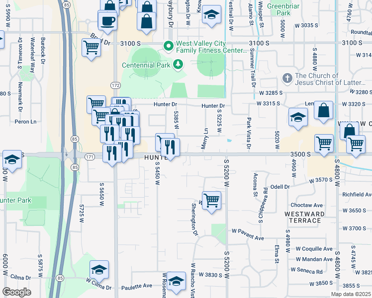 map of restaurants, bars, coffee shops, grocery stores, and more near 5339 West 3500 South in West Valley City