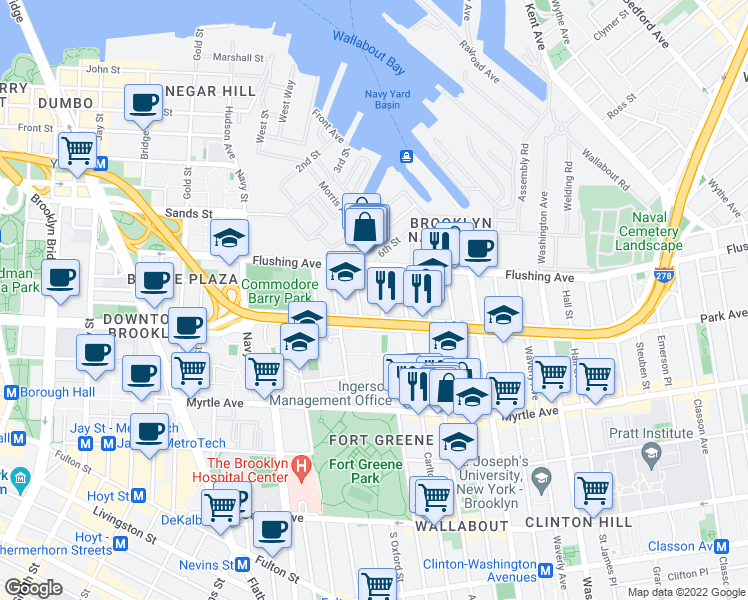 map of restaurants, bars, coffee shops, grocery stores, and more near in Brooklyn