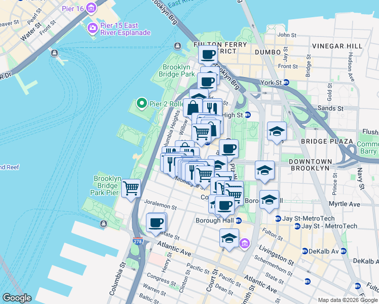 map of restaurants, bars, coffee shops, grocery stores, and more near in Brooklyn