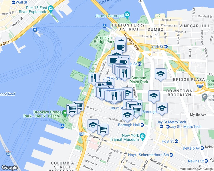 map of restaurants, bars, coffee shops, grocery stores, and more near in Brooklyn
