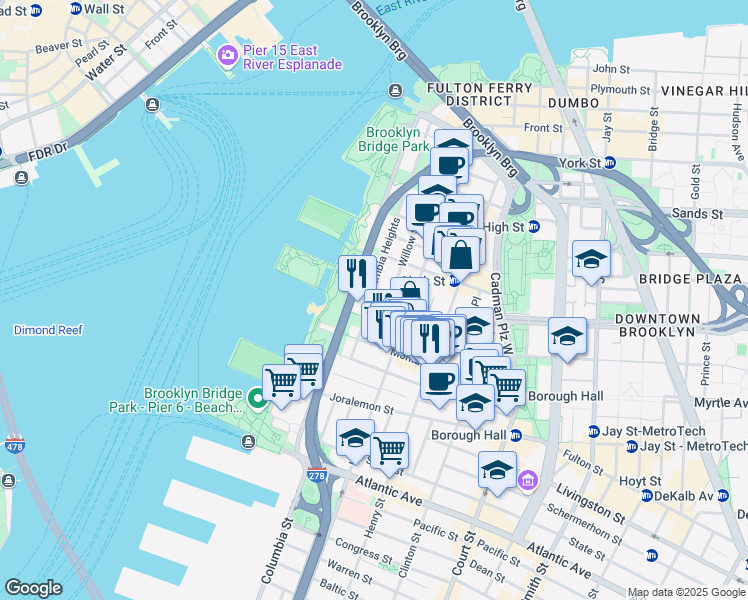 map of restaurants, bars, coffee shops, grocery stores, and more near in Brooklyn
