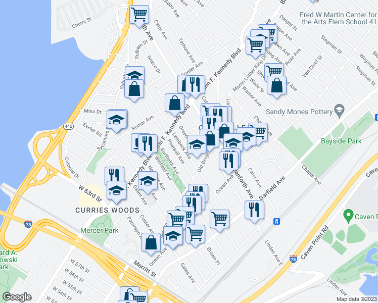 map of restaurants, bars, coffee shops, grocery stores, and more near 15 Greenville Avenue in Jersey City