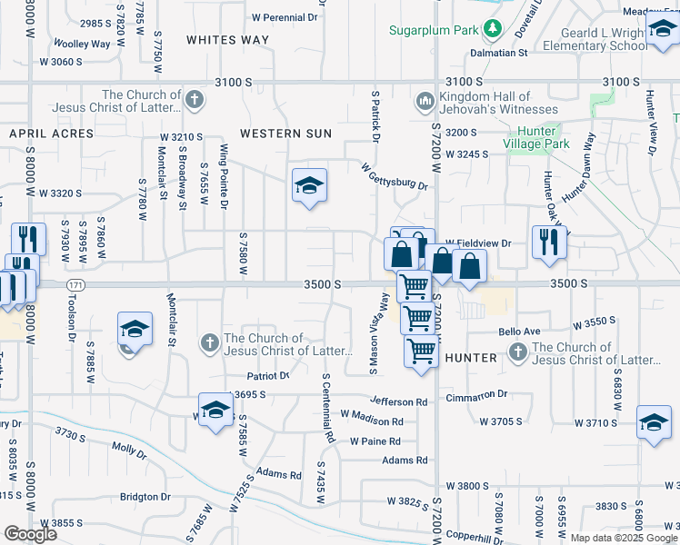 map of restaurants, bars, coffee shops, grocery stores, and more near 7382 W 3500 S in Magna