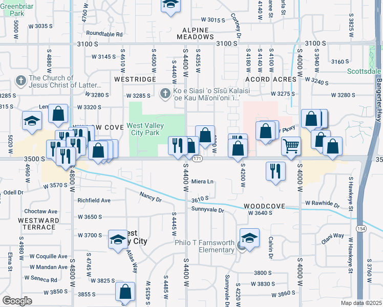 map of restaurants, bars, coffee shops, grocery stores, and more near 4391 West 3500 South in West Valley City