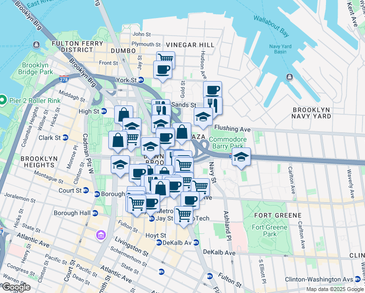 map of restaurants, bars, coffee shops, grocery stores, and more near 269 Gold Street in Brooklyn