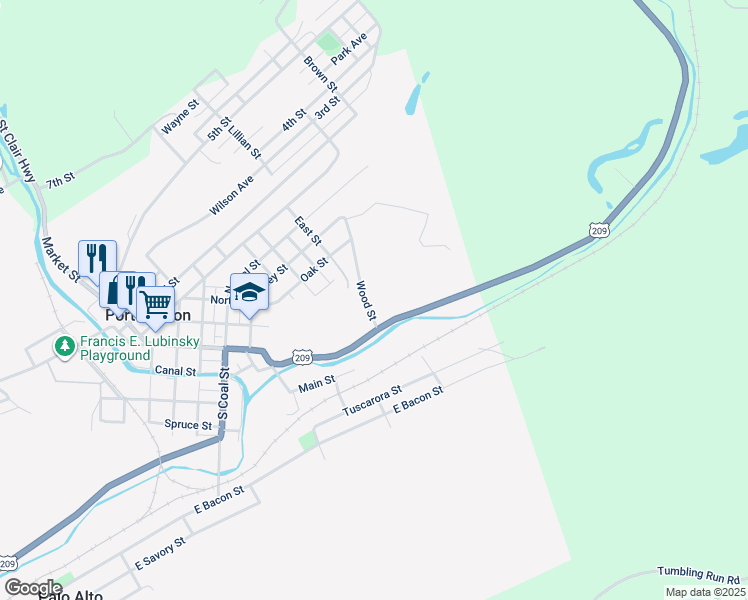 map of restaurants, bars, coffee shops, grocery stores, and more near 39 Wood Street in Port Carbon
