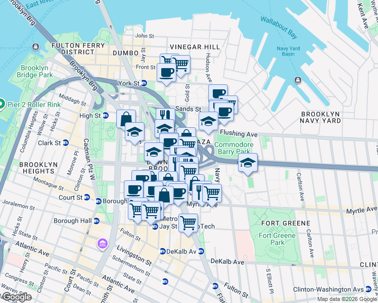 map of restaurants, bars, coffee shops, grocery stores, and more near 269 Gold Street in Brooklyn