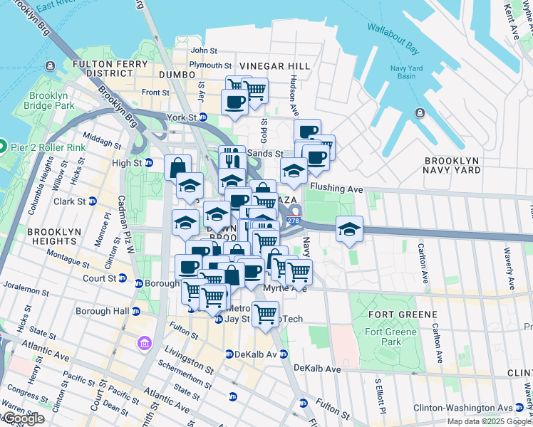 map of restaurants, bars, coffee shops, grocery stores, and more near 269 Gold Street in Brooklyn