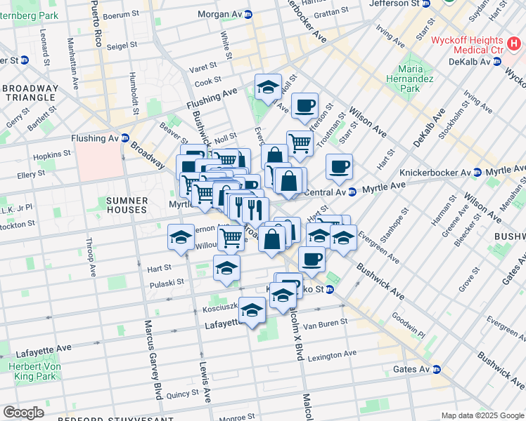 map of restaurants, bars, coffee shops, grocery stores, and more near 36 Ditmars Street in Brooklyn