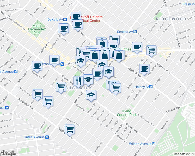 map of restaurants, bars, coffee shops, grocery stores, and more near in Brooklyn