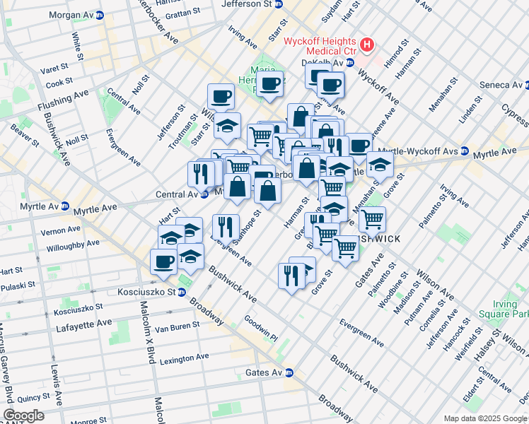 map of restaurants, bars, coffee shops, grocery stores, and more near 112 Himrod Street in Brooklyn