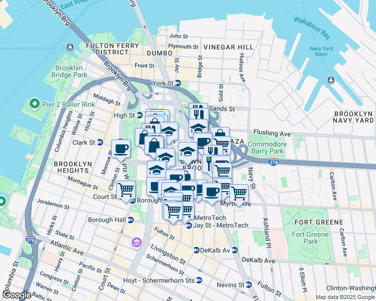 map of restaurants, bars, coffee shops, grocery stores, and more near 24 Cathedral Place in Brooklyn