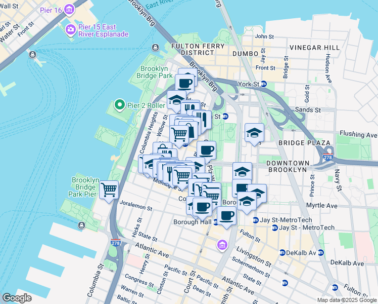 map of restaurants, bars, coffee shops, grocery stores, and more near 138 Henry Street in Brooklyn