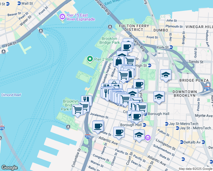 map of restaurants, bars, coffee shops, grocery stores, and more near in Brooklyn