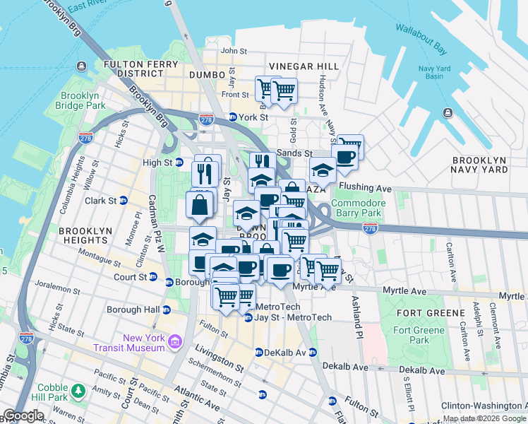 map of restaurants, bars, coffee shops, grocery stores, and more near in Brooklyn