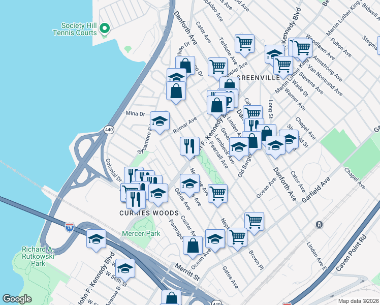 map of restaurants, bars, coffee shops, grocery stores, and more near 236 Neptune Avenue in Jersey City
