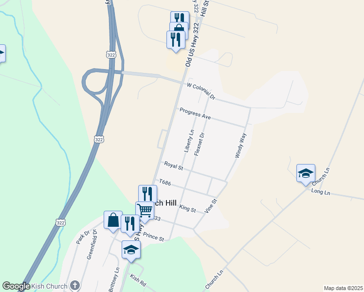 map of restaurants, bars, coffee shops, grocery stores, and more near 45 Liberty Lane in Reedsville