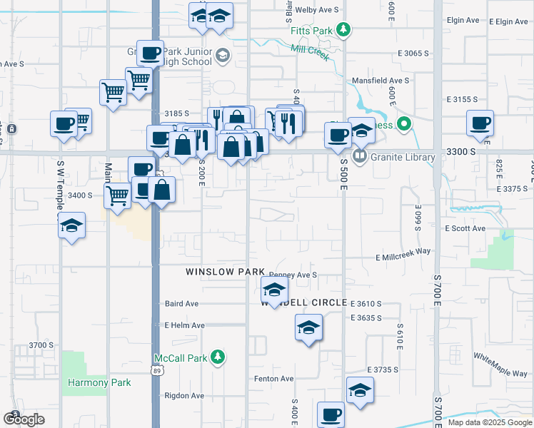 map of restaurants, bars, coffee shops, grocery stores, and more near 345 Summer Pine Drive in Salt Lake City