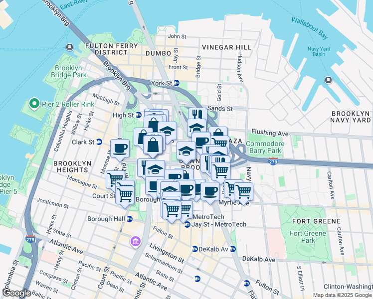 map of restaurants, bars, coffee shops, grocery stores, and more near 24 Cathedral Place in Brooklyn