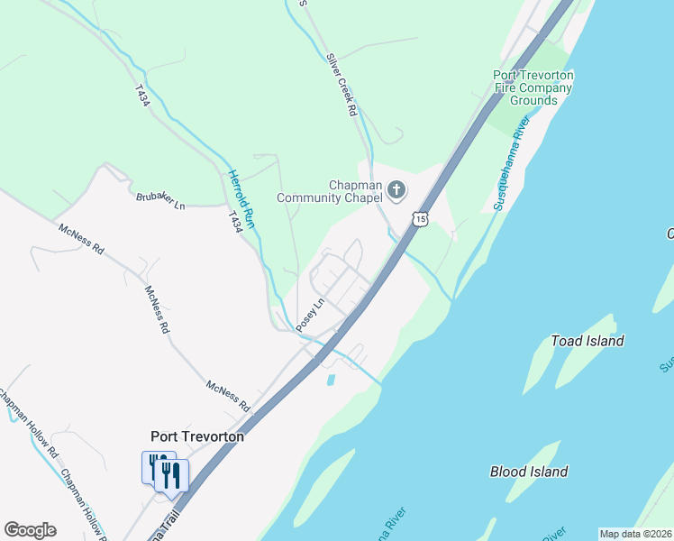 map of restaurants, bars, coffee shops, grocery stores, and more near 138 Keller Road in Port Trevorton