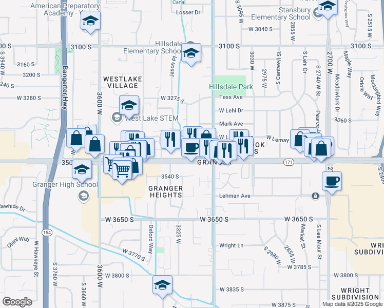 map of restaurants, bars, coffee shops, grocery stores, and more near 3253 West 3500 South in West Valley City