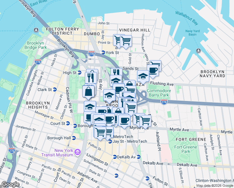 map of restaurants, bars, coffee shops, grocery stores, and more near in Brooklyn