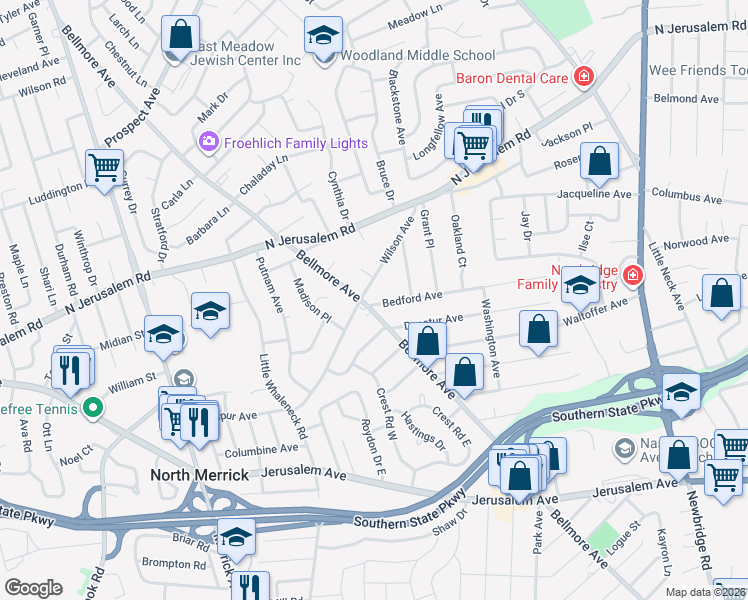 map of restaurants, bars, coffee shops, grocery stores, and more near 979 Bellmore Avenue in North Bellmore