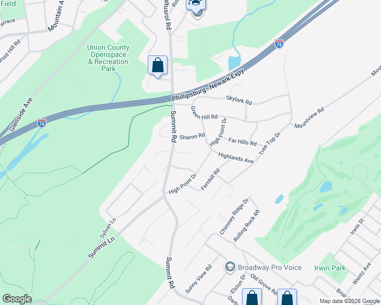 map of restaurants, bars, coffee shops, grocery stores, and more near 53 High Point Drive in Springfield