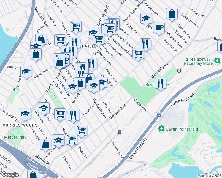 map of restaurants, bars, coffee shops, grocery stores, and more near 268-288 Ocean Avenue in Jersey City