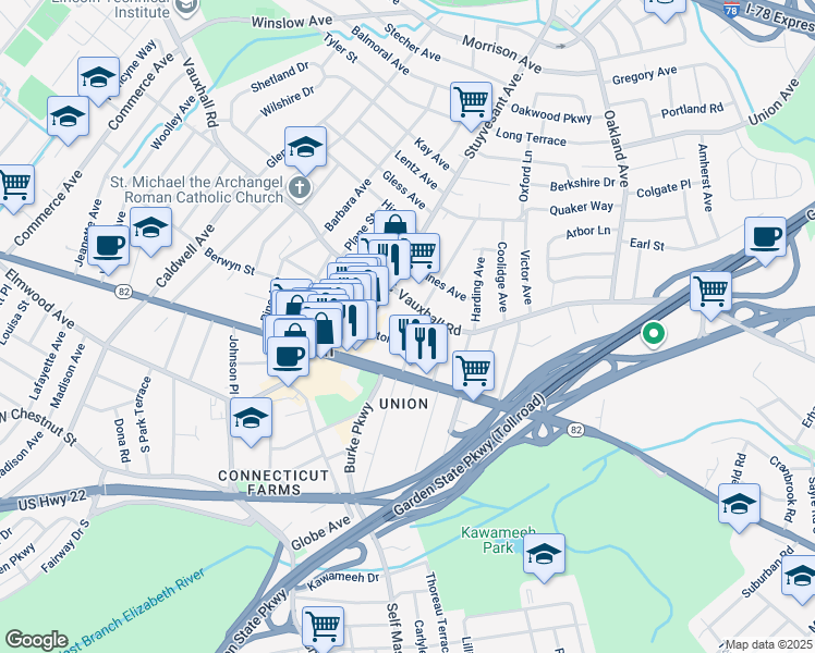 map of restaurants, bars, coffee shops, grocery stores, and more near 1934 Axton Avenue in Union