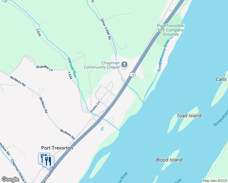 map of restaurants, bars, coffee shops, grocery stores, and more near 2568 Main Street in Port Trevorton