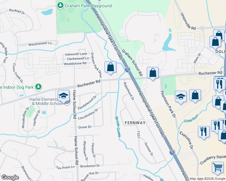 map of restaurants, bars, coffee shops, grocery stores, and more near 116 Chadborne Court in Cranberry Township