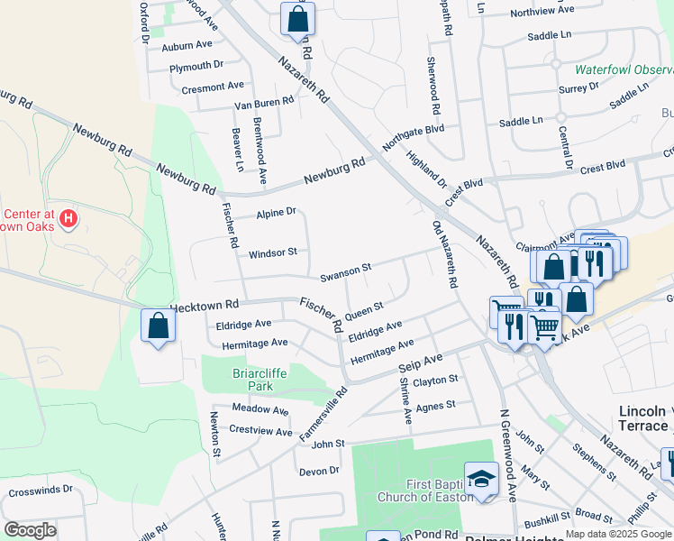 map of restaurants, bars, coffee shops, grocery stores, and more near 2745 Swanson Street in Easton