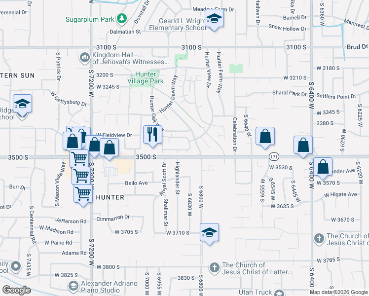 map of restaurants, bars, coffee shops, grocery stores, and more near 6862 Ashby Way in West Valley City