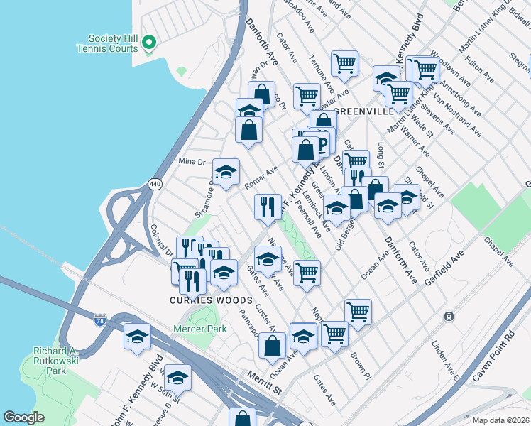 map of restaurants, bars, coffee shops, grocery stores, and more near 236 Neptune Avenue in Jersey City