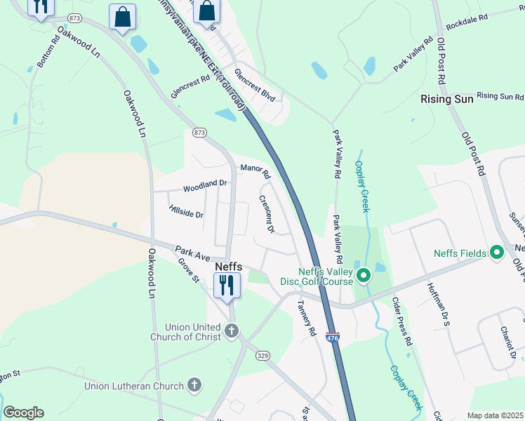 map of restaurants, bars, coffee shops, grocery stores, and more near 5738 Crescent Drive in Schnecksville
